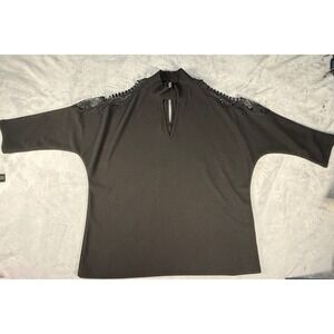 NY& Co 7th Avenue Design Studio Black Lace Cold Shoulder Mock Neck Top XL